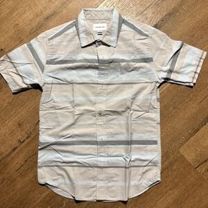 Calvin Klein Boys Button Up Short Sleeve‎ Striped Blue Gray Medium 10/12